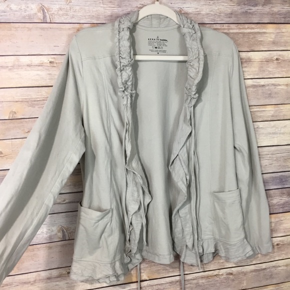 Neon Buddha Beige Tie Front Cardigan Sweater M - Picture 3 of 5